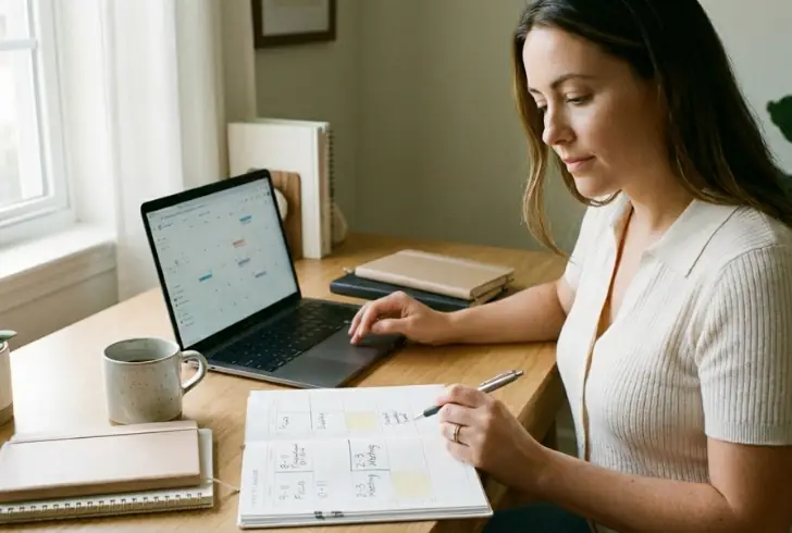Person organizing tasks on calendar