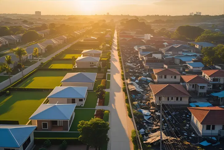 Wealthy and poor neighborhoods divided by street